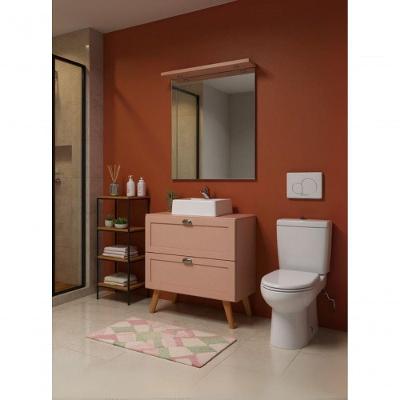 Gabinete para Banheiro Milano 3 Gavetas MDF 80CM Rosa com Cuba e Espelho LED On Móveis