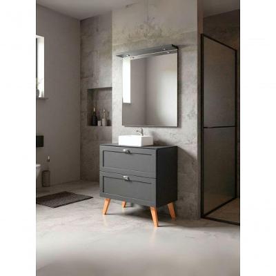 Gabinete para Banheiro Milano 3 Gavetas MDF 80CM Grafite com Espelho com LED On Móveis