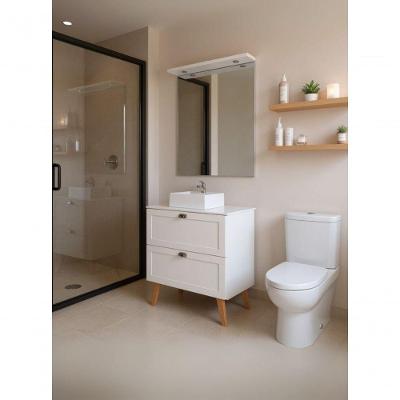 Gabinete para Banheiro Milano 3 Gavetas MDF 80CM Branco com Cuba e Espelho LED On Móveis