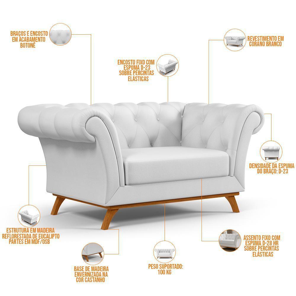 Sofá 2 Lugares Império 150 Cm Corano Branco C-12 - 5
