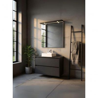 Gabinete para Banheiro Dubai 1 Porta 1 Gaveta MDF 80CM Grafite com Cuba e Espelho LED On Móveis