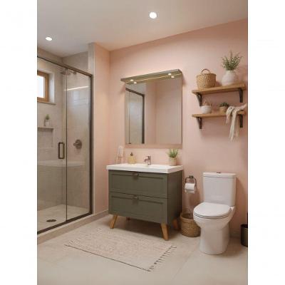 Gabinete para Banheiro com Cuba e Espelho Milano 3 Gavetas MDF 80CM Verde com LED On Móveis