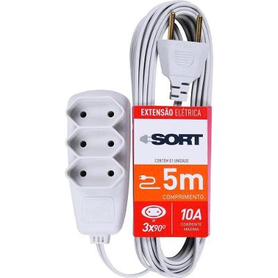 Extensão Elétrica com Cordão Paralelo 5m Gelo 2x0,75mm² 3 Tomadas 2P e 2P+T Daneva