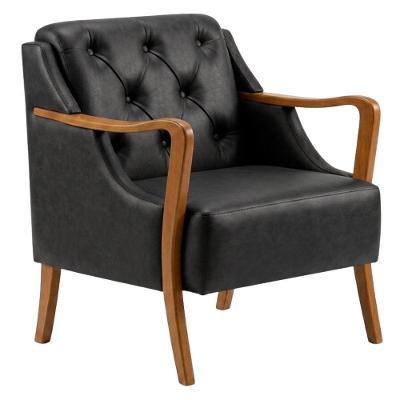 Poltrona Decorativa Siena Capitone Courino Bege com Pés de Madeira 75CM