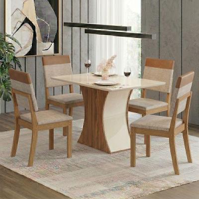 Conjunto Sala de Jantar Layla Urban 4 Lugares Tampo MDF Cadeiras Estofadas Amêndoa 120CM Casa 812