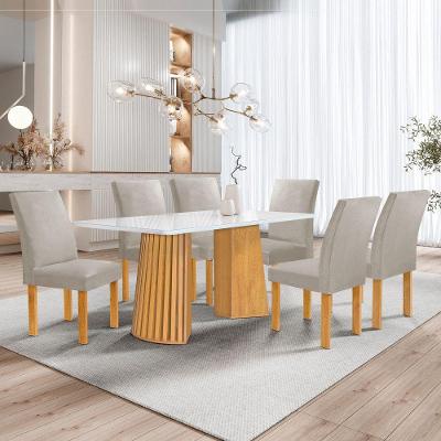 Conjunto Sala de Jantar Stella 6 Lugares Tampo em Vidro com Cadeiras Veludo Bege Cel Móveis
