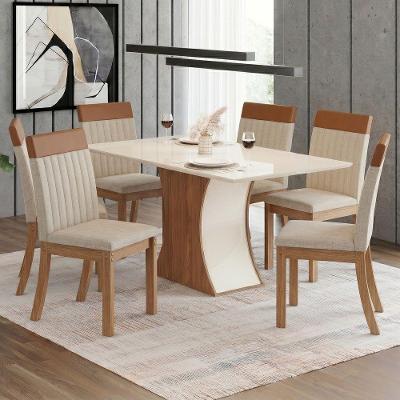 Conjunto Sala de Jantar Layla Majestic 6 Lugares Tampo MDF Cadeiras em Veludo Caramelo 160CM Casa