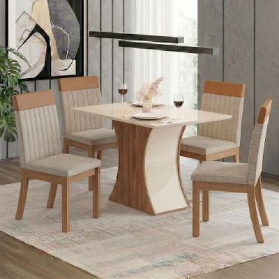 Conjunto Sala de Jantar Layla Majestic 4 Lugares Tampo MDF Cadeiras Estofadas Caramelo 120CM Casa