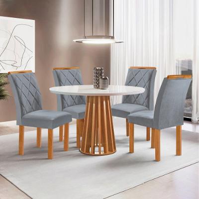 Conjunto Sala de Jantar Kansas 4 Lugares Tampo Vidro Suede Grafite 100CM Cel Móveis