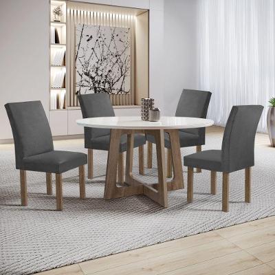 Conjunto Sala de Jantar Arizona 4 Lugares Tampo Vidro com Cadeiras Veludo Grafite 120CM Cel Móveis