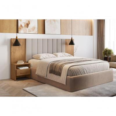 Painel de Cama Box Everest MDF-MDP Moderno Amadeirado com 2 Mesas de Cabeceira 240CM