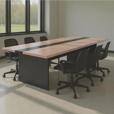 Mesa de Reunião Retangular Premium Moderno MDP 240CM Nogueira e Preto Casah