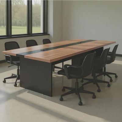 Mesa de Reunião Retangular Premium Passa Cabo 110CM Noce Preto Casah