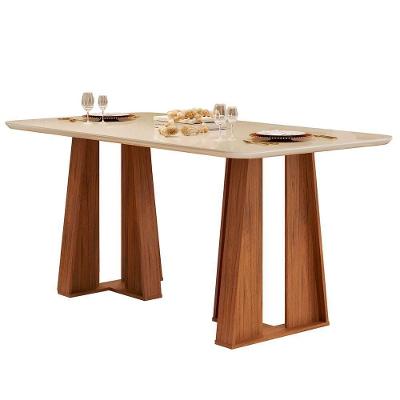 Mesa de Jantar Karen 6 Lugares Retangular Tampo com Vidro 170CM Off White DJ Móveis