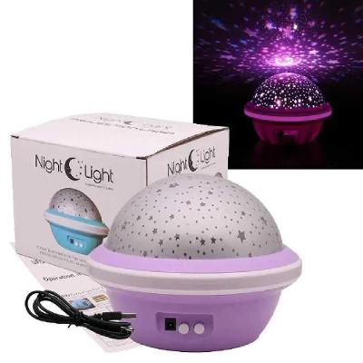 Luminária Projetor de Teto Efeito Estrelado e Lua Globo Giratório Lilás com USB Ou Pilhas