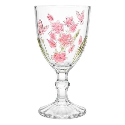 Taça Spring para Água e Vinho Vidro Decorado Flores e Borboletas Transparente Hauskraft 350ML