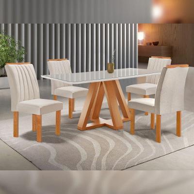 Mesa Kyra 4 Cadeiras Arizona Tampo Smart Plus Vidro Cinamomo/off White/veludo Bege