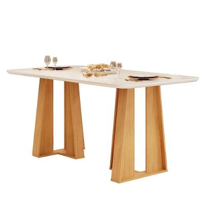 Mesa de Jantar Karen 6 Lugares Retangular MDF Vidro Off White DJ Móveis