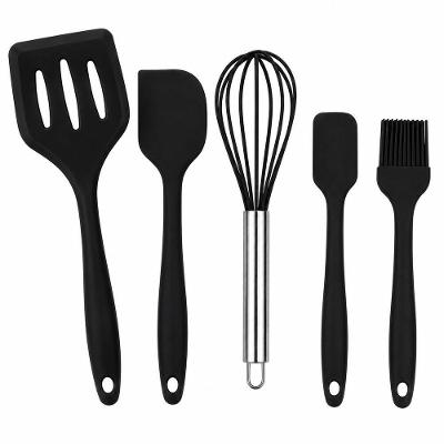 Jogo de Utensílios de Cozinha em Silicone 5 Peças Antiaderentes Cabos Ergonômicos Preto