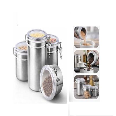 Kit 4 Potes Porta Mantimentos Inox Hermetico com Tampa Transparente para Alimentos Aço Inox