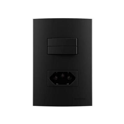 Interruptor Duplo Simples e Tomada 2P+T 10A 20A Clean Fosco Preto Ebony Margirius 4X2