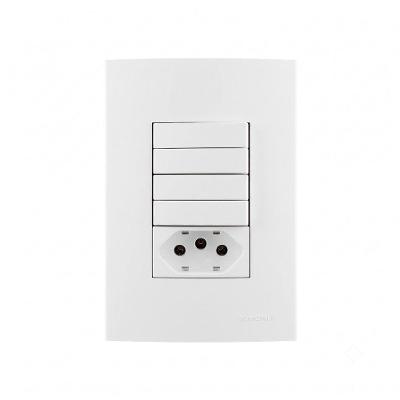 Interruptor Simples Duplo e Tomada Clean com 4 Teclas Branco Margirius 2P+T 20A