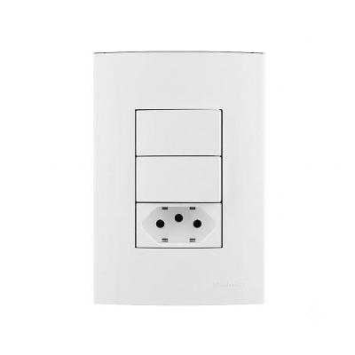 Interruptor Simples Duplo + Tomada Clean 2 Teclas Placa 4x2 Branco Margirius