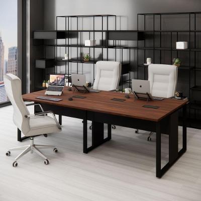 Plataforma de Trabalho Retangular F5 Moderno sem Gavetas MDP 240CM Nogal e Preto F5 Office