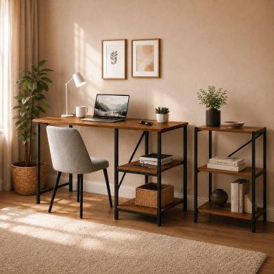 Kit Mesa Retangular Star 110 com Estante 3 Prateleiras Industrial MDF Preto KLM Store