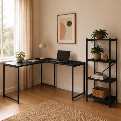Kit Mesa em l + Estante 4 Prateleiras Moderno MDF-MDP Preto KLM Store