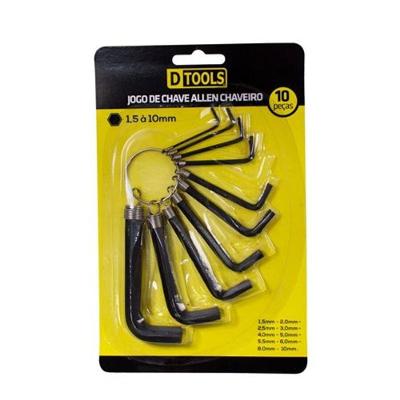 Jogo de Chaves Allen 932 com Alavanca para Parafusos Sextavados Inox Dtools 10 Peças