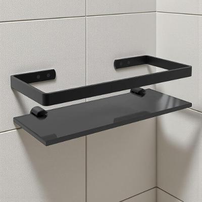 Porta Shampoo Prateleira de Vidro Base Lapidada Preto Mais de Casa 25CM