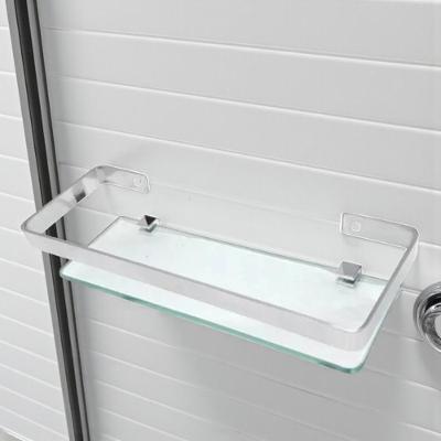 Porta Shampoo Prateleira Vidro Lapidado 8mm Alumínio Polido Maciço Inox Mais de Casa 35CM