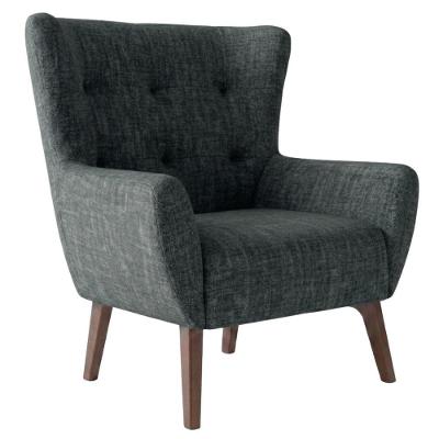 Poltrona Decorativa Malta Base Madeira Linho Bege Milani Movelaria