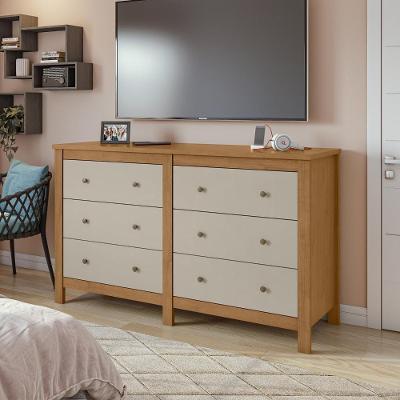 Cômoda Maggiore 6 Gavetas MDP-MDF Puxador Metálico Amêndoa Móveis Lopas