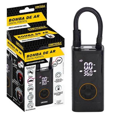 Bomba de Ar Digital Portátil com Visor e Bateria Recarregável 80W 5V para Pneus Bolas e Infláveis
