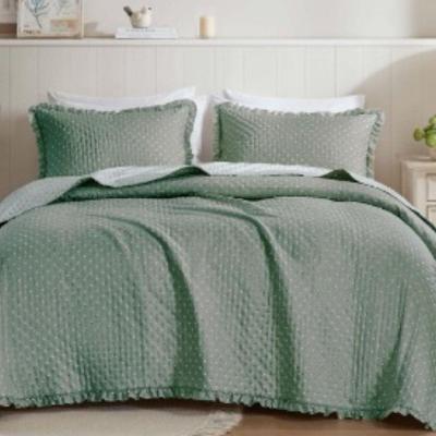 Colcha Casal Charlotte 100% Poliéster com Babados Verde Corttex
