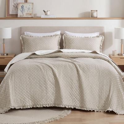 Colcha Casal Charlotte 100% Poliéster Macia com Babados Bege Corttex 220CM X 240CM