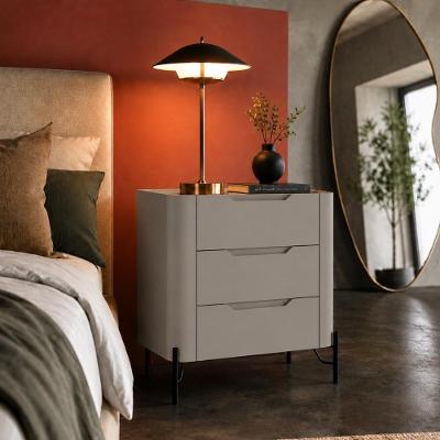 Mesa de Cabeceira Grigio com Preto 3 Gavetas MDF Contemporâneo Casa Lar Shop 67.5CM