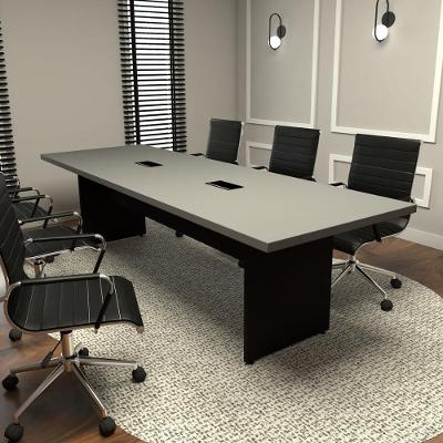 Mesa de Reunião Retangular F5 Moderno 270CM Cinza Sagrado com Preto F5 Office