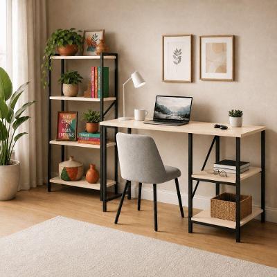 Kit Bancada Gourmet + Estante Mesa Star 110 Industrial 4 Prateleiras Preto com Off White KLM Store