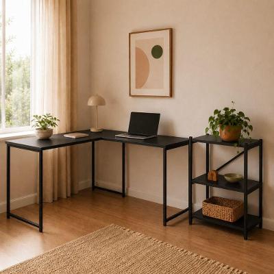Kit Mesa l sem Prateleira com Estante 3 Prateleiras Preto KLM Store