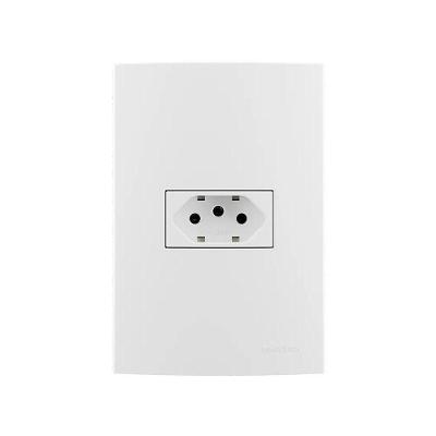 Tomada Clean 2P+T 10A com Placa 4x2 Bivolt Branco Margirius com Suporte