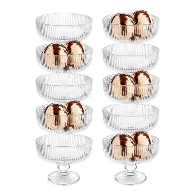 Taça de Sobremesa Lines em Vidro Transparente com Relevo Vertical para Coquetel e Sorvete Kit 10