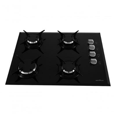 Cooktop a Gás de Embutir Britânia BCT4P 4 Bocas Vidro Temperado Preto Bivolt