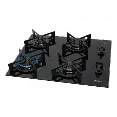 Cooktop a Gás 4 Bocas Fischer Fit Line Vidro Temperado Preto Bivolt
