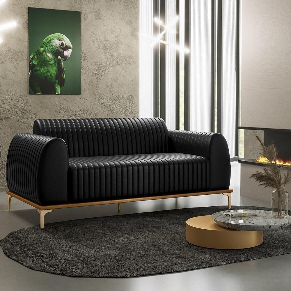 Sofá 3 Lugares Molino 180 Cm Pés D'ouro Preto B-159 - 7