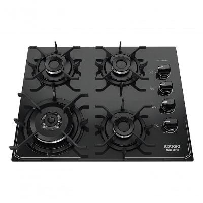 Cooktop a Gás Itamaster Itatiaia 4 Bocas Vidro Temperado Tripla Chama Preto Bivolt