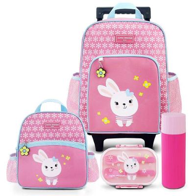 Kit Mochila Com Rodinhas Lancheira Pote P/ Lanche E Porta Acessórios Multiuso Pimpolho Rosa