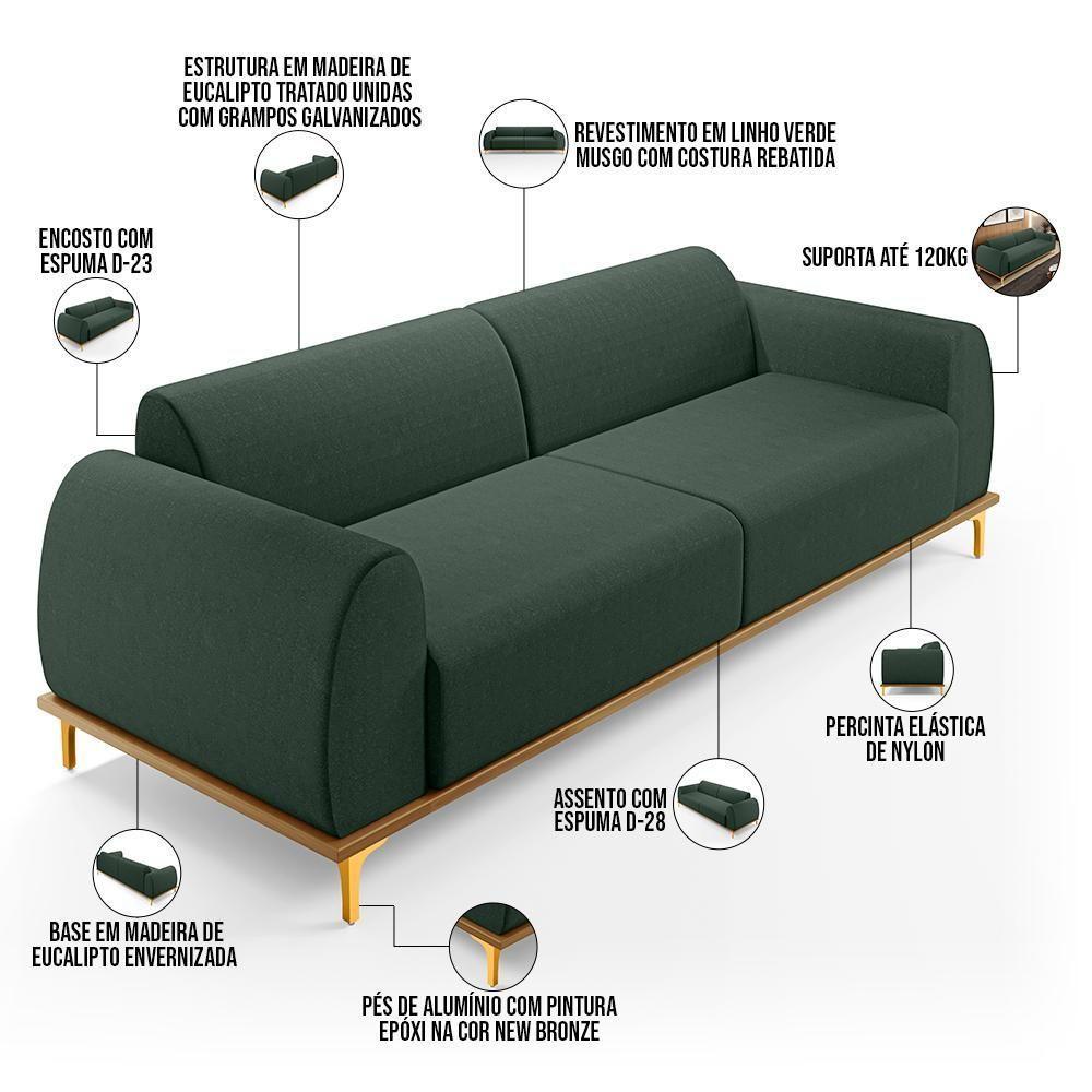 Sofá 03 Lugares Kiev 210 Cm Verde Musgo C-117 - 8